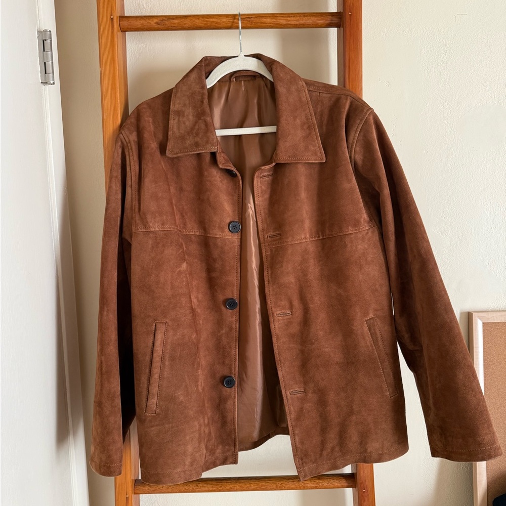 Oversized Brown Suede Jacket S - Picture 6 of 8